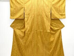 縞に花模様織り出し手織り紬着物